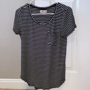 Hollister Black White Striped Short Sleeve Tee